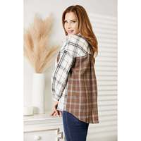Kemeja Jaket Kancing Kontras Motif Kotak-Kotak Double Take 85% Poliester 10% Katun 5% Spandex Dapat Dicuci Mesin Cuci Dingin Keringkan dengan Mesin Pengeringan Rendah