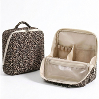 Trousse de Maquillage de Voyage Imprimé Léopard Matelassée Florale Imperméable avec Support Téléphone et Pochette à Pinceaux Nettoyable Facilement Grande Capacité