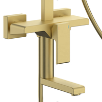 Ensemble de douche doré brossé avec barre coulissante, pommeau de douche carré 3 fonctions, fixation murale, douchette pluie et massage, corps en laiton, robinetterie pour appartement