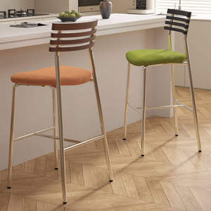 Silla de Bar Estilo Rústico Nórdico, Cromada, de Lujo, Clásica, Alta, para Barra de Cocina, Moderna, de <span class=keywords><strong>Madera</strong></span> y Terciopelo - Product Image 2