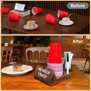Soporte de madera para vasos de papel, estante de almacenamiento para mesa de fiesta, base de madera maciza para vasos desechables, color nogal, duradero - Product Image 4