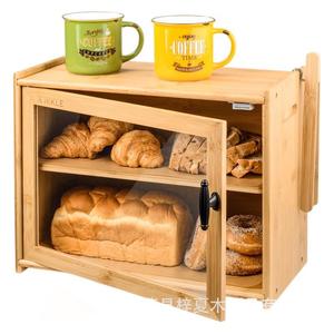 Boîte à pain en bambou à double couche avec porte latérale amovible, rangement de cuisine en bois massif, conteneur pour aliments et desserts - Product Image 5
