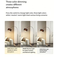 Lampadaire de sol en fer noir avec abat-jour en tissu, lumière sur pied à arc réglable, base E27, intensité variable pour salon, chambre, bureau