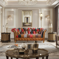 Canapé Chesterfield moderne de luxe en patchwork pour petit salon moderne, meubles de salon en cuir véritable, meubles de maison, canapé