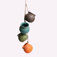 Set kustom dari 4 buah pot pot pot sukulen keramik kreatif pot bunga dinding gantung dengan tali