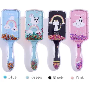 Hot Selling Cartoon Hair Brush with Glitter Clear Plastic Air Cushion Comb Massage Hairbrush for Kids Children Hair Brush