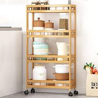 Carrito de Cocina Rodante de Bambú, Carrito de Madera Desmontable, Carrito de Almacenamiento de Múltiples Niveles, Estante de Almacenamiento Tipo Isla, Carrito Utilitario con Ruedas