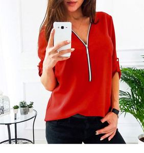 Camiseta de Manga Corta con Cierre K794 para Mujer, Blusa Sexy con Cuello en V, Top Informal para Mujer, Camisetas, Ropa Femenina, Tallas Grandes - Product Image 5