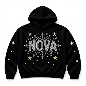 Sweat-shirt à capuche unisexe Nova en polaire surdimensionné avec strass, motif étoile scintillant, rose, bleu, noir, pour l'automne - Product Image 3