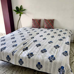 Colcha Kantha estampada a mano, manta de algodón estampada, colcha floral para todas las estaciones, para el hogar y hoteles - Product Image 1
