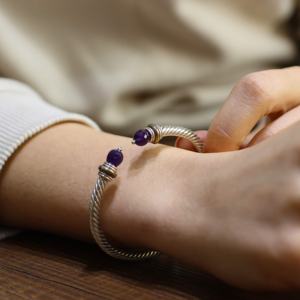 925 Sterling <b>Silver</b> Amethyst Stone Twisted <b>Men</b>’s Bracelet | Double Tone Spring Lock Handmade Turkish Jewelry - Product Image 6