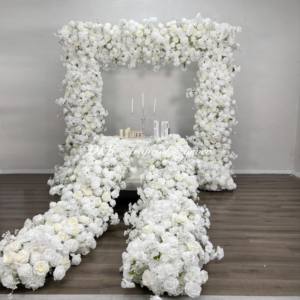 Chemin de table floral personnalisé 240*60cm, arrangement de fleurs en soie blanche, décoration luxuriante pour allée de mariage, anniversaire, cérémonie, décoration florale - Product Image 1