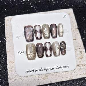 Ongles à presser en acrylique style sombre, faits main, de luxe, tendance, couvrance totale, faux ongles faits main, vente chaude - Product Image 6