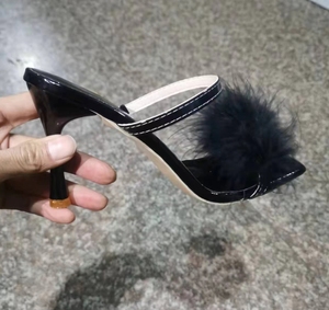 Pantofole tacco alto 2024 donna nuova estate grandi dimensioni tinta unita <span class=keywords><strong>tacchi</strong></span> a spillo a punta per capelli Mop - Product Image 6