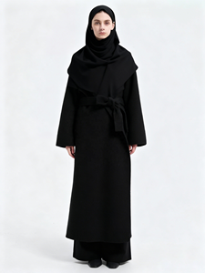 Sharut Ramadan Eid Dubai Turki Dubai Abaya Islami Wanita Muslim Thobe Kain Wol Dua Sisi Mantel Musim Dingin Gaun Abaya Sederhana - Product Image 6
