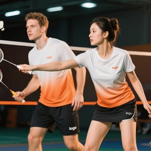 Unisex Gradient Color Short Sleeve Sports T-Shirt Breathable <b>Polyester</b> Crew Neck Adult Badminton Jersey Regular Fit - Product Image 5