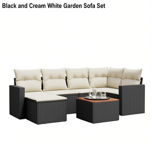 Ensemble de canapés de jardin noir et blanc crème, meubles en rotin d'extérieur avec coussins en mousse haute densité, design contemporain imperméable - Product Image 1