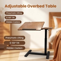 Table de lit mobile pliable en bois massif avec texture bois, base en C à levage pneumatique, idéale pour chambre, dortoir, bureau à domicile, bloc médical