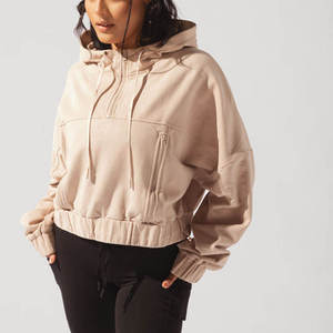 Sudadera con capucha de punto de alta calidad para mujer, informal de verano, de manga larga, con cuello alto ajustable y media cremallera. - Product Image 2