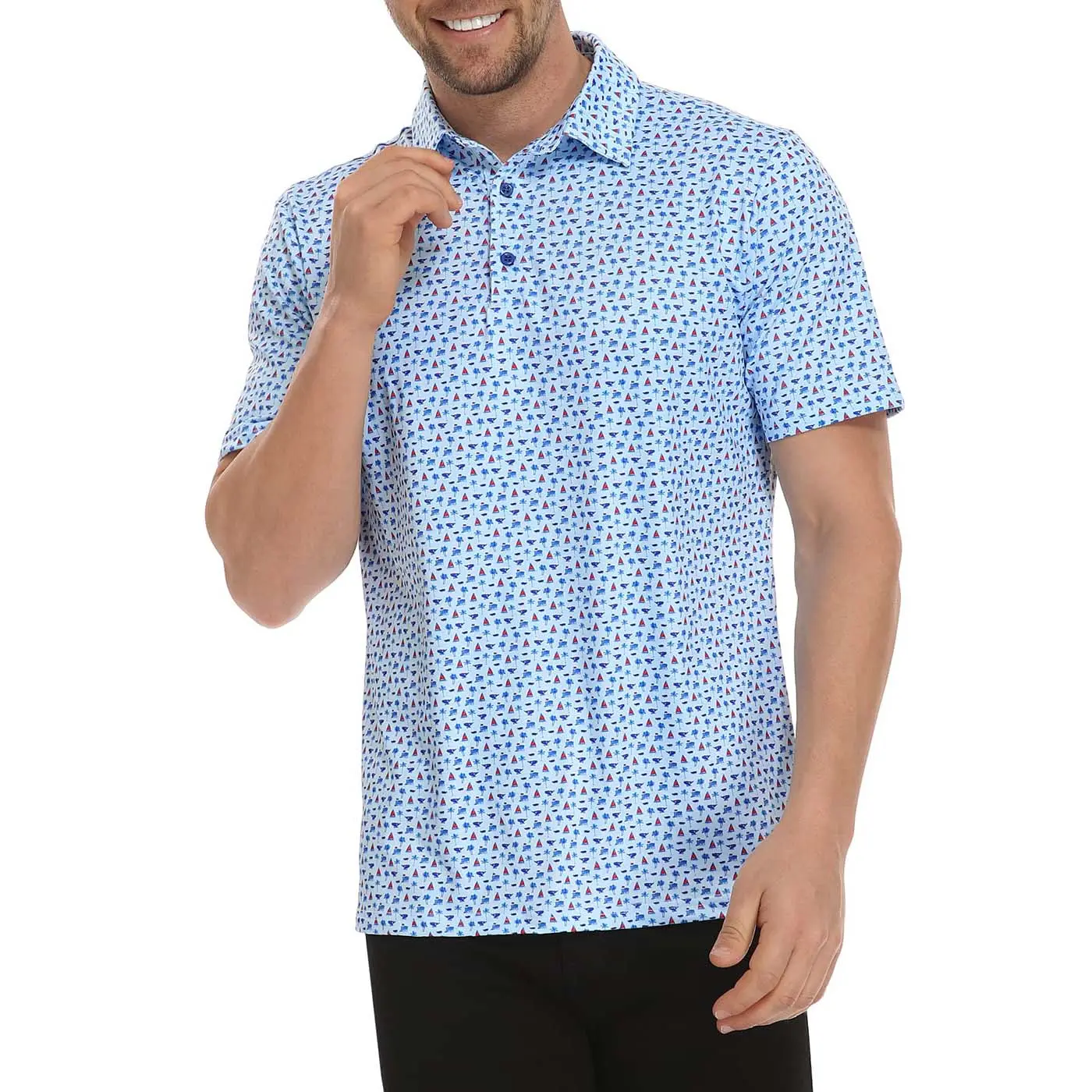 Pattern Golf Polo for Men High Quality Moisture Wicking Polyester and Spandex Golf Clothes 4-Way Stretch Men's Shirts