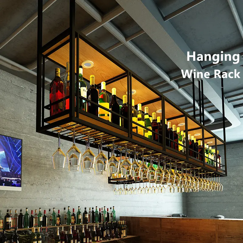 Gantungan botol anggur gaya Industrial, rak & rak, rak penyimpanan kaca dekoratif, rak anggur besi
