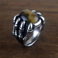 Bague en acier inoxydable vintage avec griffe de dragon et pierre œil de tigre