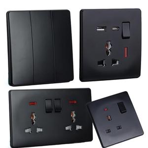 UK 10A 4 Gang Electric <strong>Wall</strong> <strong>Light</strong> <strong>Switch</strong> Socket 220V Retro Smart Life Multifunctional 2 USB Type C Ports Black White Gold Gray - Product Image 1