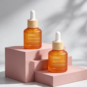 ขวดแก้วสีชาขุ่นขนาด 30/40 มล. พร้อมหัวหยดแบบหยดน้ำและฝาไม้ลายไม้สุดหรู สำหรับบรรจุภัณฑ์น้ำมันหอมระเหย เอสเซนเชียล ออยล์ และเซรั่ม - Product Image 3