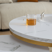 Table nordique moderne en métal doré avec dessus en bois Ensemble de table d'appoint pour salon en marbre blanc Table basse en MDF de couleur