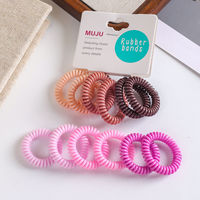 MUJU B537 Lot de 6 élastiques à cheveux en TPU en spirale de 3,5 cm, style fil téléphonique, ensembles dégradés de 6 couleurs, avec carte logo personnalisée, prêt à la vente au détail