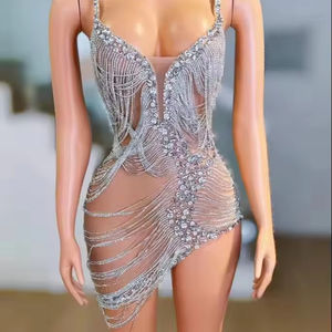 Jupe courte en spandex avec jarretelle à pampilles en strass pour discothèque de scène ou performance de piste - Product Image 1