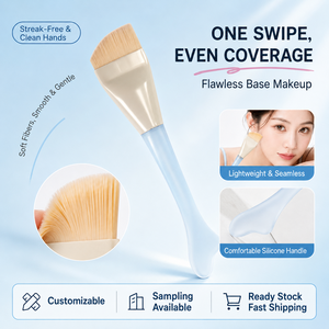 Pinceau éventail en forme de queue de poisson en gros, poils en nylon, manche en PP+silicone, prêt à être expédié, pour fond de teint, anticernes et contouring du visage - Product Image 5