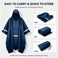 Poncho de pluie à bandes réfléchissantes, à capuche, pour forte pluie, multifonctionnel, élégant et polyvalent pour le camping, la pêche, les voyages