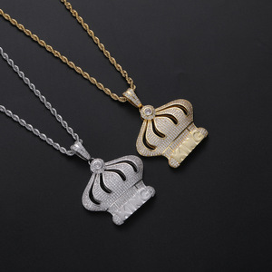 KING crown pendant, hip hop accessories cool <b>cross</b>-border copper inlaid zircon, King crown pendant <b>chain</b>. - Product Image 1