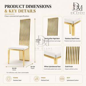 Gold Tall Vertical Slat Back Stainless Steel Event <b>Chair</b> <b>with</b> <b>White</b> Cushion for Wedding and Hotel Banquets Wholesale Seating - Product Image 4