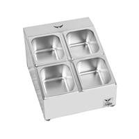 Support à condiments commercial en acier inoxydable avec 4 bacs GN 1/6, couvercles et louches pour restaurant, buffet, cuisine