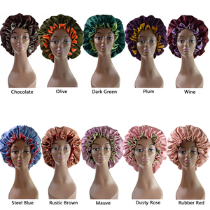 Nouvel Arrivage – <span class=keywords><strong>Bonnet</strong></span> de Nuit Double Couche de Luxe en Satin, 50 Couleurs en Stock, <span class=keywords><strong>Bonnet</strong></span> Réversible en Soie Satinée pour <span class=keywords><strong>Cheveux</strong></span> <span class=keywords><strong>Bouclés</strong></span> Naturels - Product Image 1