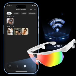 Lunettes intelligentes AI OEM avec caméra, vente en gros, hommes et femmes, extérieur, jour et <span class=keywords><strong>nuit</strong></span>, randonnée en <span class=keywords><strong>montagne</strong></span>, lunettes de sport coupe-vent, lunettes de vélo - Product Image 1