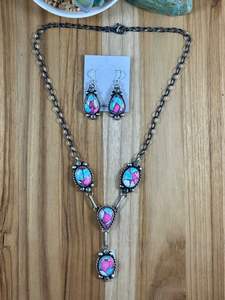 Juego de pendientes y colgantes de 4 piedras de algodón de azúcar, joyería de plata esterlina hecha a mano - Product Image 3