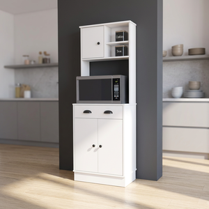 Support de rangement pour micro-ondes Arlington avec 3 portes et tiroir Finition blanche-un organisateur d'armoire pratique - Product Image 3