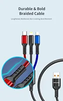Nouveauté : Câble USB 3-en-1 66W Type-C Micro pour charge rapide et transfert de données pour téléphone portable, appareil photo et ordinateur