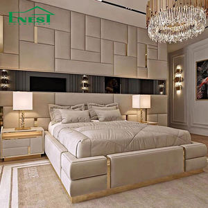 מיטת קינג סייז מודרני גבוהה מעור בעלת מסך יוקרתי מיטת קינג סייז לרהיטים וילה - Product Image 2