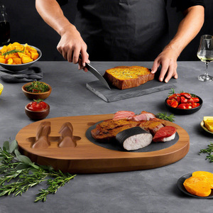 Acacia Wood <b>Cheese</b> Board <b>Set</b> With Stainless Steel <b>Knife</b> Fork And Spatula For Home Use - Product Image 3