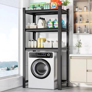 Étagère de rangement multifonctionnelle flexible pour machine à laver avec étagère supérieure rabattable, design moderne sur pied pour salle de bain - Product Image 3