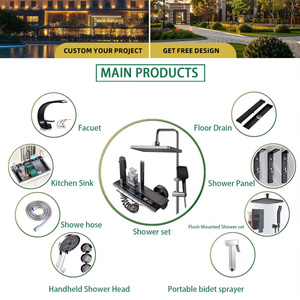 Double <b>Round</b> Gold <b>Framed</b> Led Mirror Bathroom Vanities With Marble Top and Textured Wood Cabinet - Product Image 3