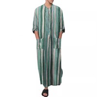 Nouvelle robe musulmane tendance, vêtements arabes modernes pour hommes, coupe ample et ajustée, manches courtes rayées, disponible en stock, Moyen-Orient.