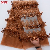 5038 Kalume Dernière Mode Personnalisable Tissu en Dentelle à Franges et Pompons pour Robe de Mariée de Luxe, Tissu en Dentelle Perlée avec Paillettes Bordeaux