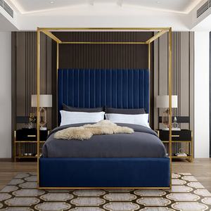 الفاخرة الذهب المعادن الخشب منجد سرير مغطى إطار الملكة حجم غرفة نوم الأثاث - Product Image 2