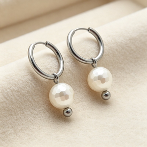 Custom Earrings OEM ODM <b>Titanium</b> Steel Pearl Drop Hoop Faceted Pearl 18K Gold Plated Jewelry Manufacturer - Product Image 4