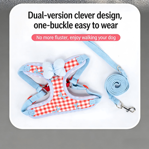 Guinzaglio per cani con fiocco e motivo a quadri, pettorina per cani in stile coreano, guinzaglio da passeggio per esterni per Bichon Frise e Cani Poodle. - Product Image 3